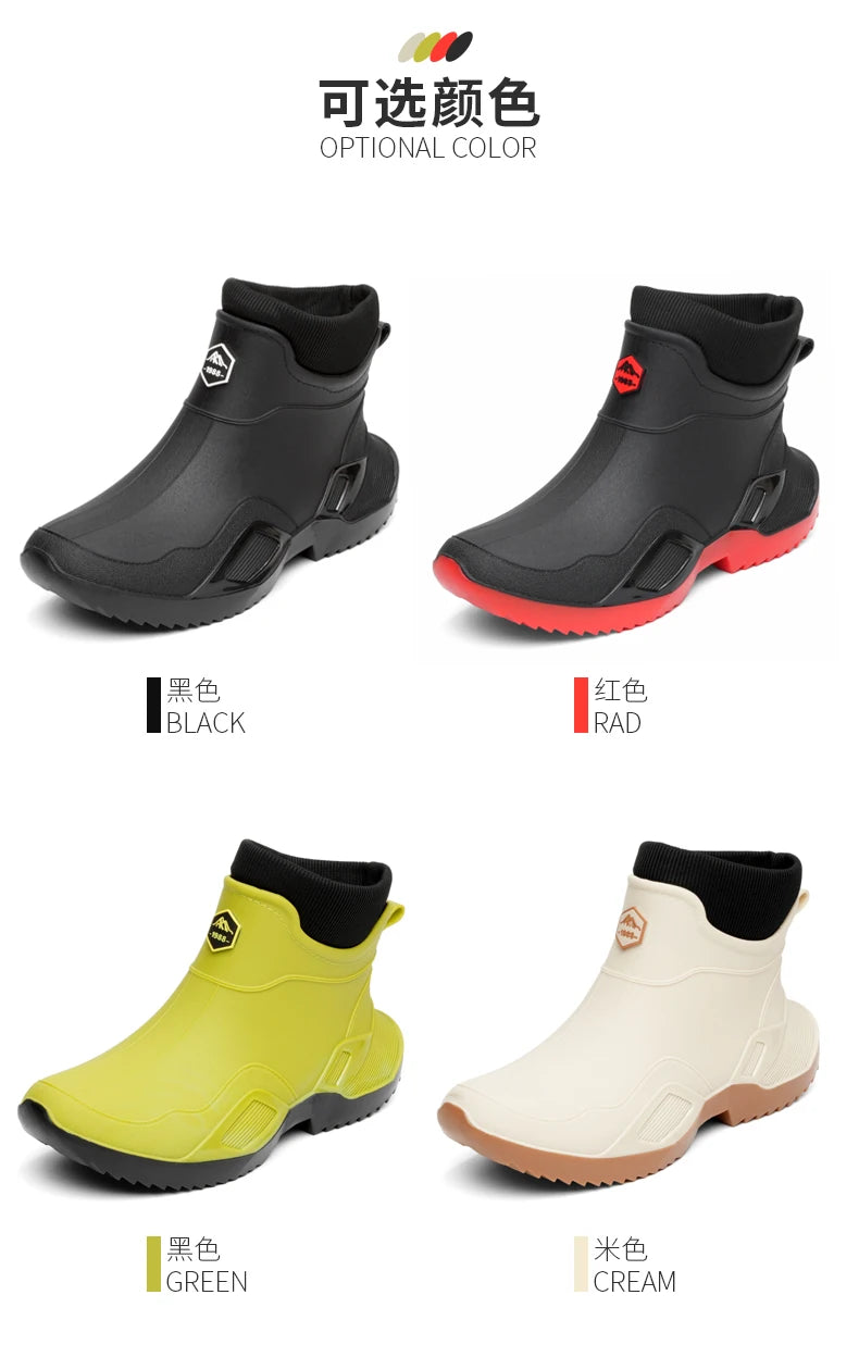 Winter Warm Men's Waterproof Shoes Women's Short Rain Boots Plus Velvet Couple Rain Boots