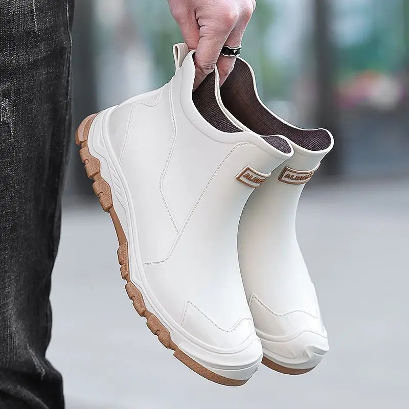 Big Size Waterproof Rain Boots for Men High Quality Ankle Wellies Designer Without Lacing New Wide Toes Original Adult Man Shoes