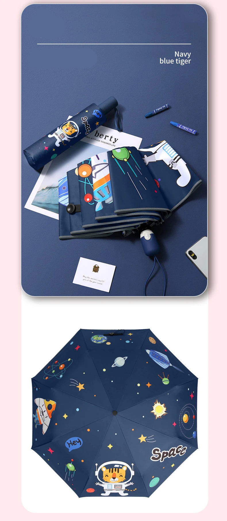 Folding Umbrella,Cute Unicorn,dinosaur,Spaceship Little Tiger,Fashion Sunscreen Umbrella,Reflective stripe design umbrella