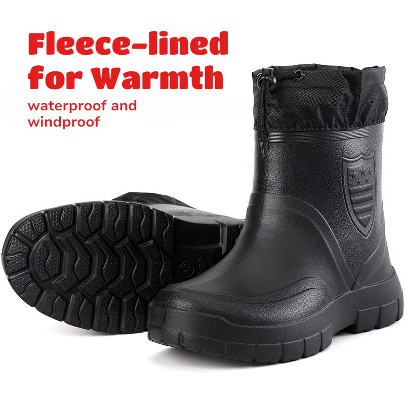 Large Size Autumn Winter Fashionable Cotton Low Cut Fleece Rain Boots Lightweight Waterproof Windproof Anti Slip Warm Rain Boots