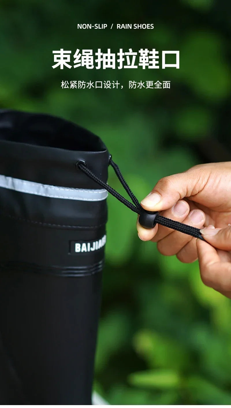 Men's Women's High-End Rain Boots Closed Rainproof and Waterproof Short and Mid.Calf Length Non-Slip Drawstring Rubber Boots