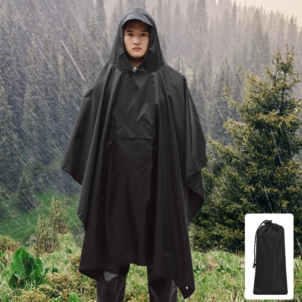 3 In 1 Outdoor Military Raincoat Hooded Sleeve Waterproof Rain Poncho Motorcycle Rain Cover Camping Hiking Travel Rainwear Tent