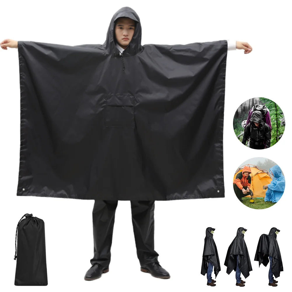3 In 1 Outdoor Military Raincoat Hooded Sleeve Waterproof Rain Poncho Motorcycle Rain Cover Camping Hiking Travel Rainwear Tent