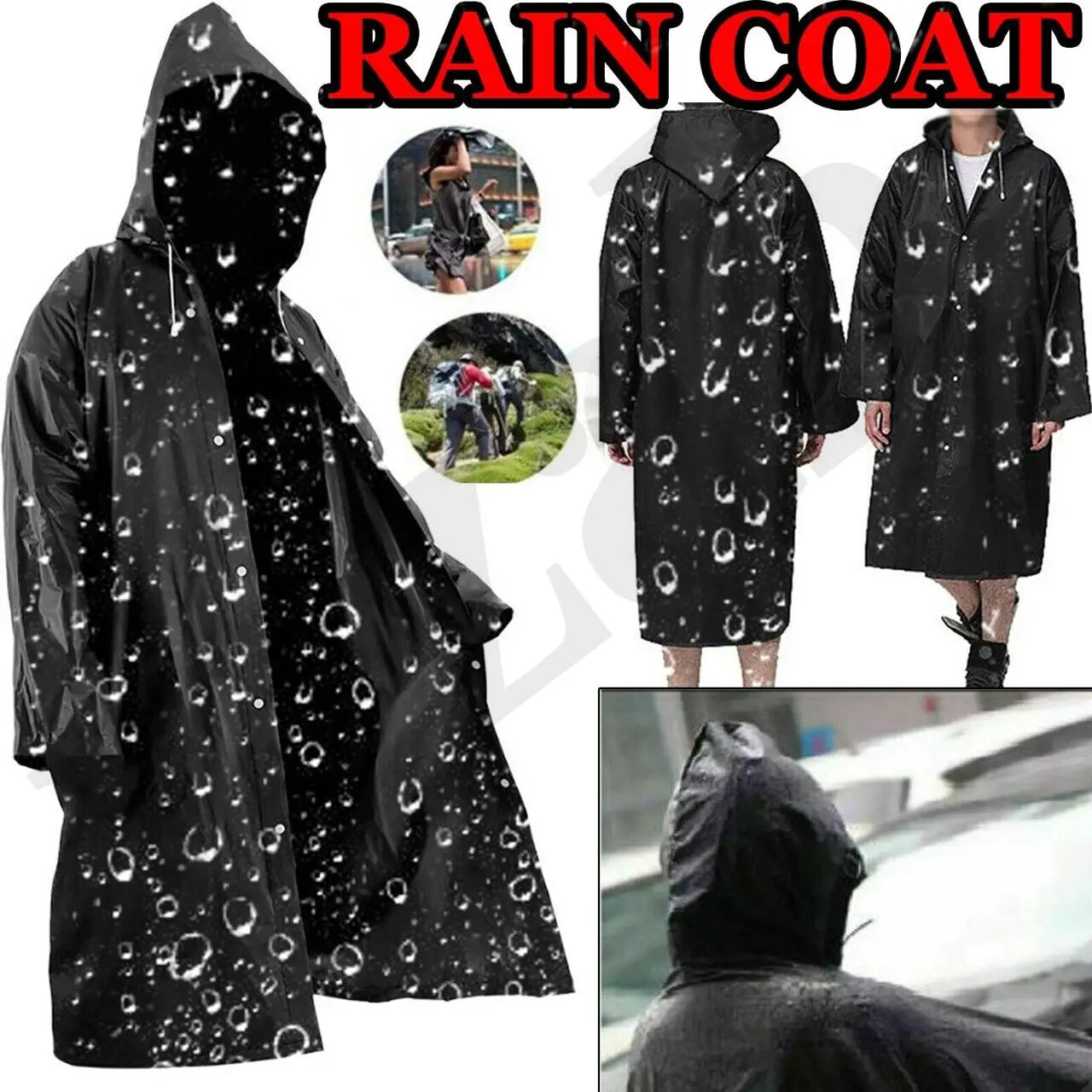 Raincoat Poncho Plastic Rain Coat Adult Camping Festival Waterproof Reusable