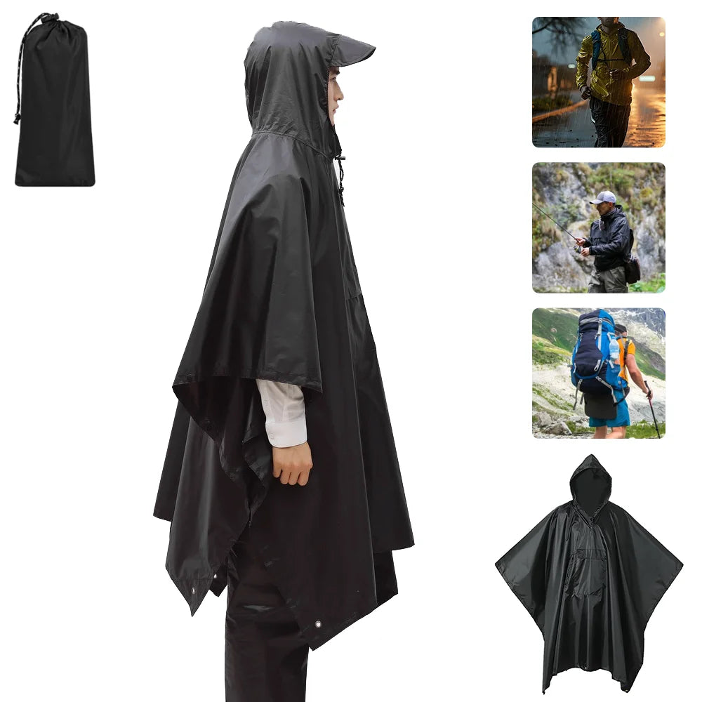 3 In 1 Outdoor Military Raincoat Hooded Sleeve Waterproof Rain Poncho Motorcycle Rain Cover Camping Hiking Travel Rainwear Tent