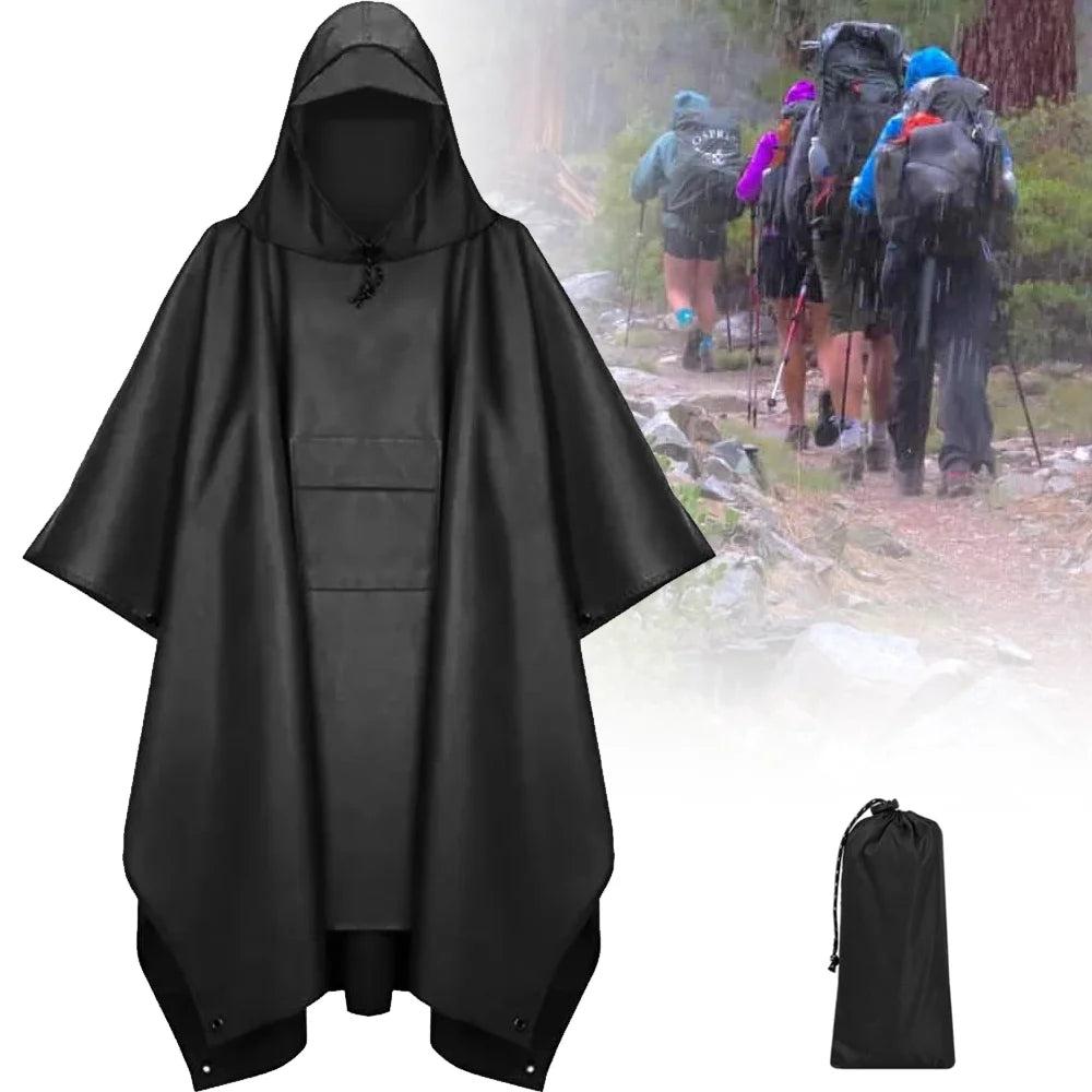 3 In 1 Outdoor Military Raincoat Hooded Sleeve Waterproof Rain Poncho Motorcycle Rain Cover Camping Hiking Travel Rainwear Tent