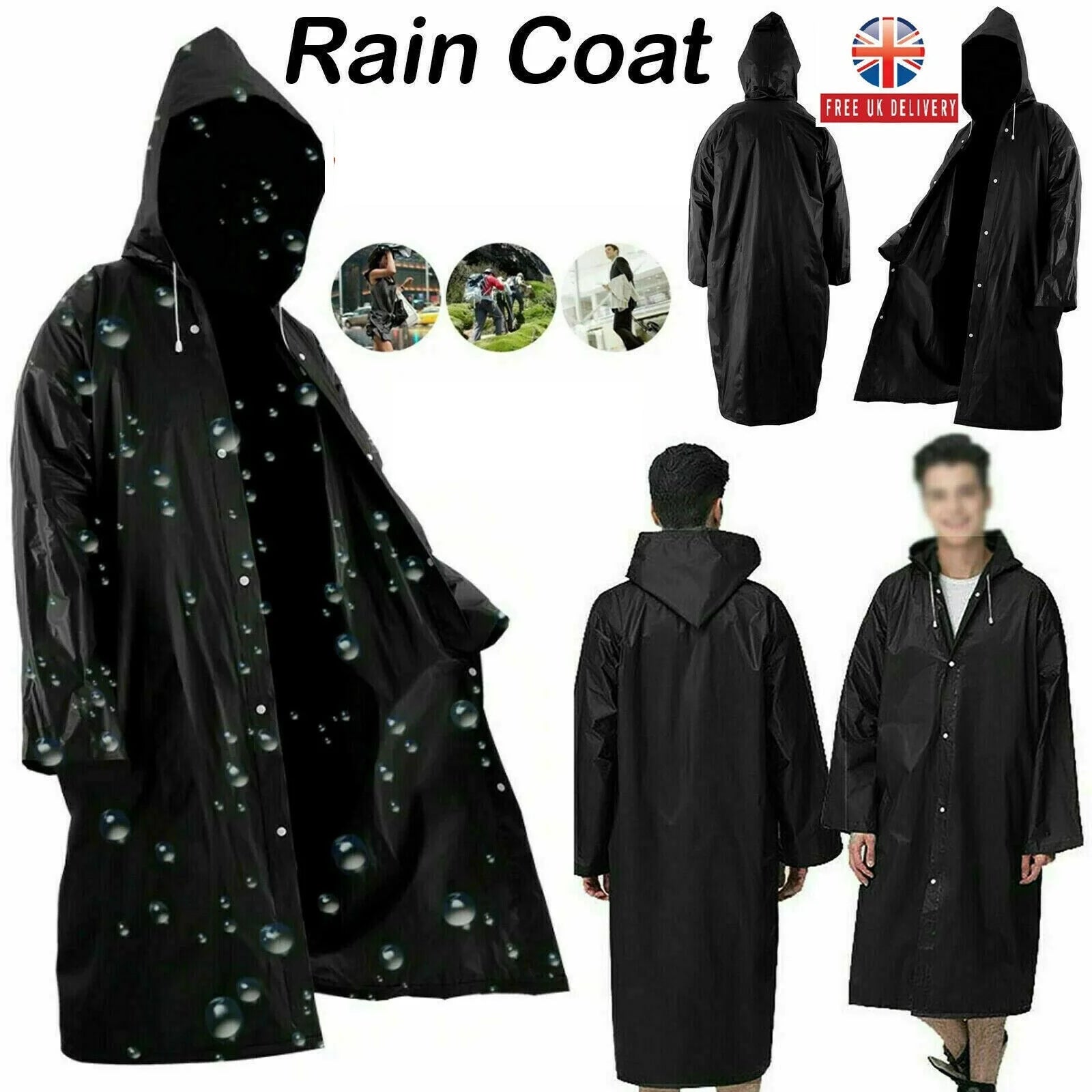 Raincoat Poncho Plastic Rain Coat Adult Camping Festival Waterproof Reusable