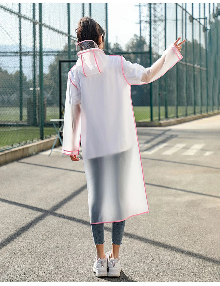 Fashion Women Transparent EVA Clear Raincoat Man Travel Waterproof Rainwear Adult Poncho Outdoor Rain Coat Long Raincoat