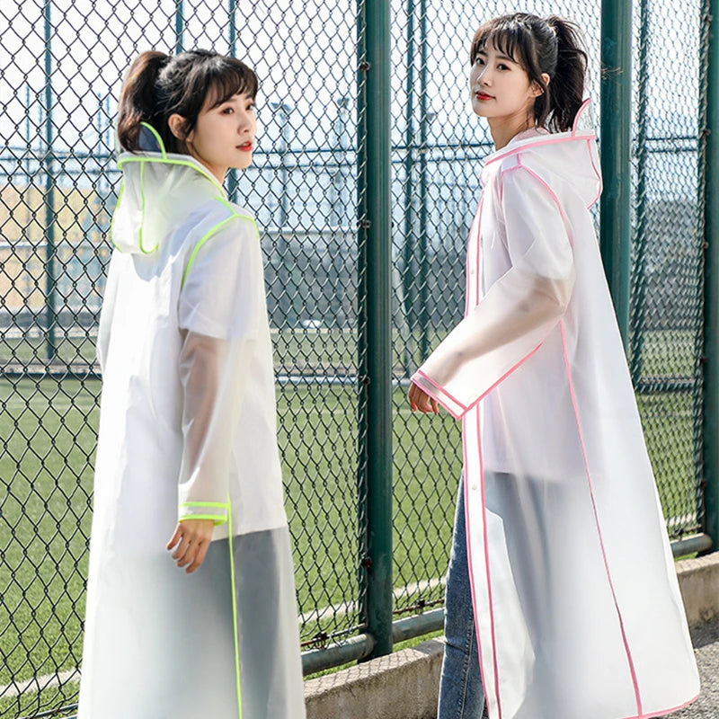 Fashion Women Transparent EVA Clear Raincoat Man Travel Waterproof Rainwear Adult Poncho Outdoor Rain Coat Long Raincoat