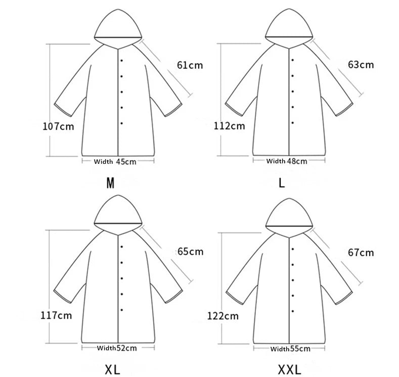 Fashion Women Transparent EVA Clear Raincoat Man Travel Waterproof Rainwear Adult Poncho Outdoor Rain Coat Long Raincoat