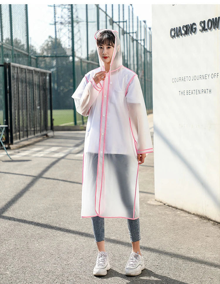 Fashion Women Transparent EVA Clear Raincoat Man Travel Waterproof Rainwear Adult Poncho Outdoor Rain Coat Long Raincoat