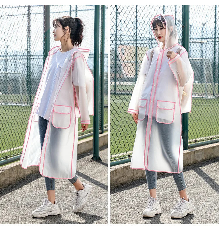 Fashion Women Transparent Eva Plastic Man Raincoat Travel Waterproof Rainwear Adult Can Hold Backpack Rain Coat