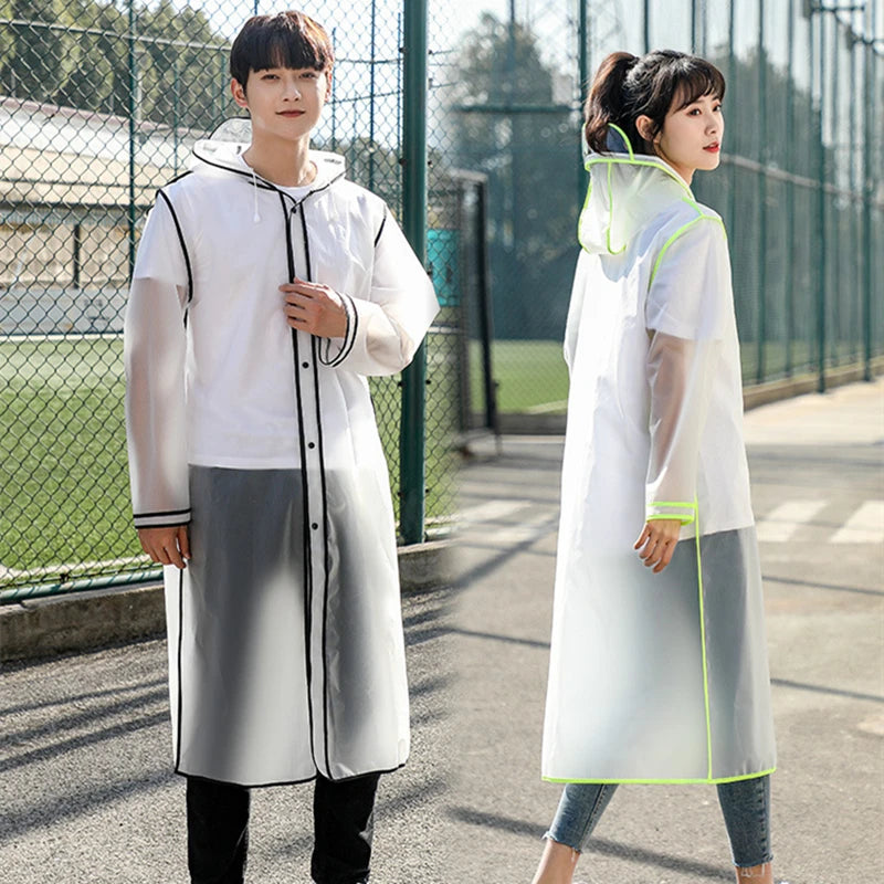 Fashion Women Transparent EVA Clear Raincoat Man Travel Waterproof Rainwear Adult Poncho Outdoor Rain Coat Long Raincoat