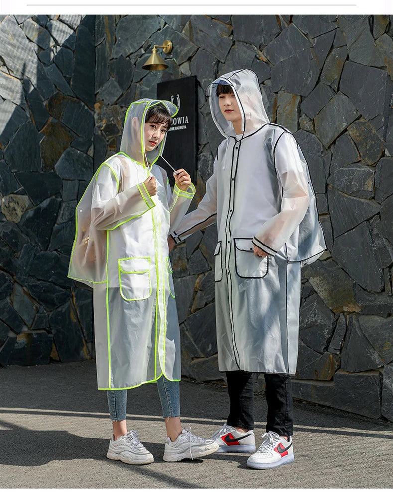 Fashion Women Transparent Eva Plastic Man Raincoat Travel Waterproof Rainwear Adult Can Hold Backpack Rain Coat