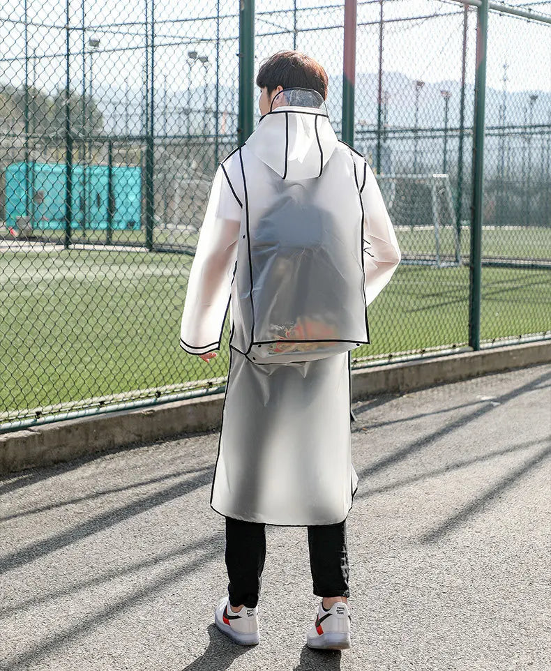 Fashion Women Transparent Eva Plastic Man Raincoat Travel Waterproof Rainwear Adult Can Hold Backpack Rain Coat