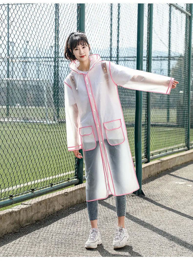Fashion Women Transparent Eva Plastic Man Raincoat Travel Waterproof Rainwear Adult Can Hold Backpack Rain Coat