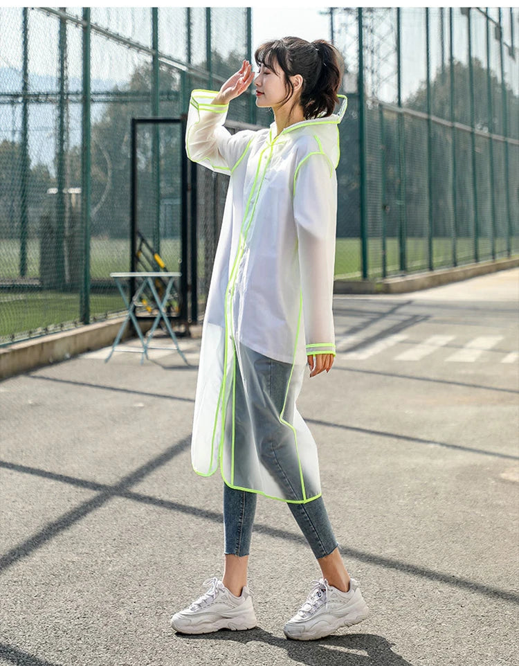 Fashion Women Transparent EVA Clear Raincoat Man Travel Waterproof Rainwear Adult Poncho Outdoor Rain Coat Long Raincoat