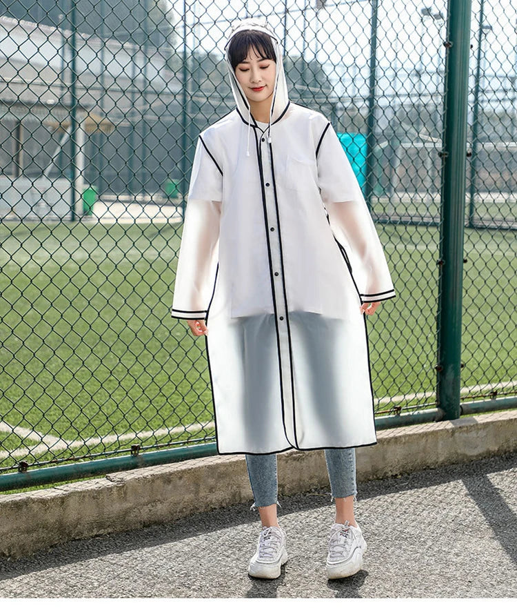 Fashion Women Transparent EVA Clear Raincoat Man Travel Waterproof Rainwear Adult Poncho Outdoor Rain Coat Long Raincoat