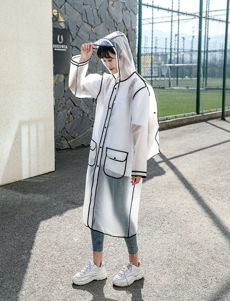 Fashion Women Transparent Eva Plastic Man Raincoat Travel Waterproof Rainwear Adult Can Hold Backpack Rain Coat