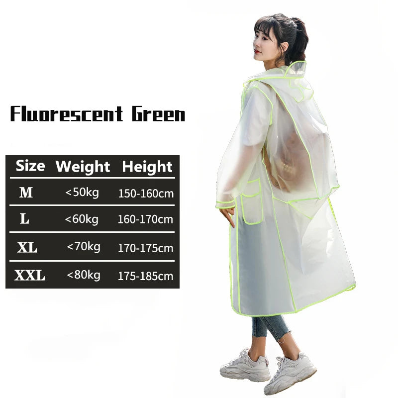 Fashion Women Transparent Eva Plastic Man Raincoat Travel Waterproof Rainwear Adult Can Hold Backpack Rain Coat