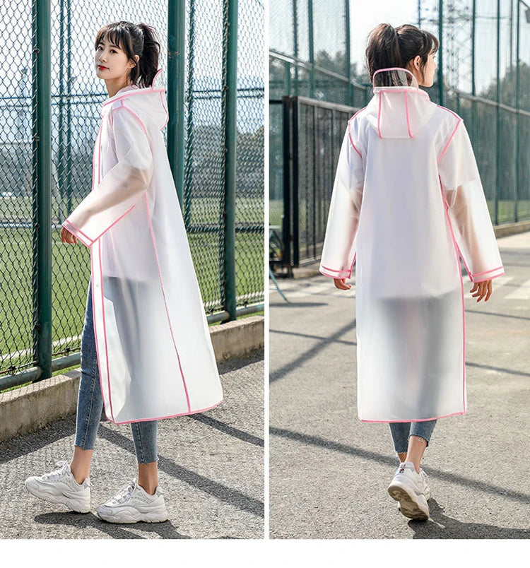 Fashion Women Transparent EVA Clear Raincoat Man Travel Waterproof Rainwear Adult Poncho Outdoor Rain Coat Long Raincoat