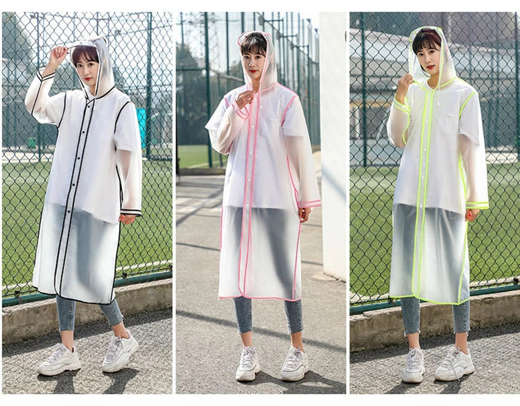 Fashion Women Transparent EVA Clear Raincoat Man Travel Waterproof Rainwear Adult Poncho Outdoor Rain Coat Long Raincoat