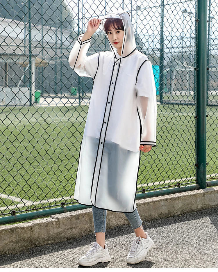 Fashion Women Transparent EVA Clear Raincoat Man Travel Waterproof Rainwear Adult Poncho Outdoor Rain Coat Long Raincoat