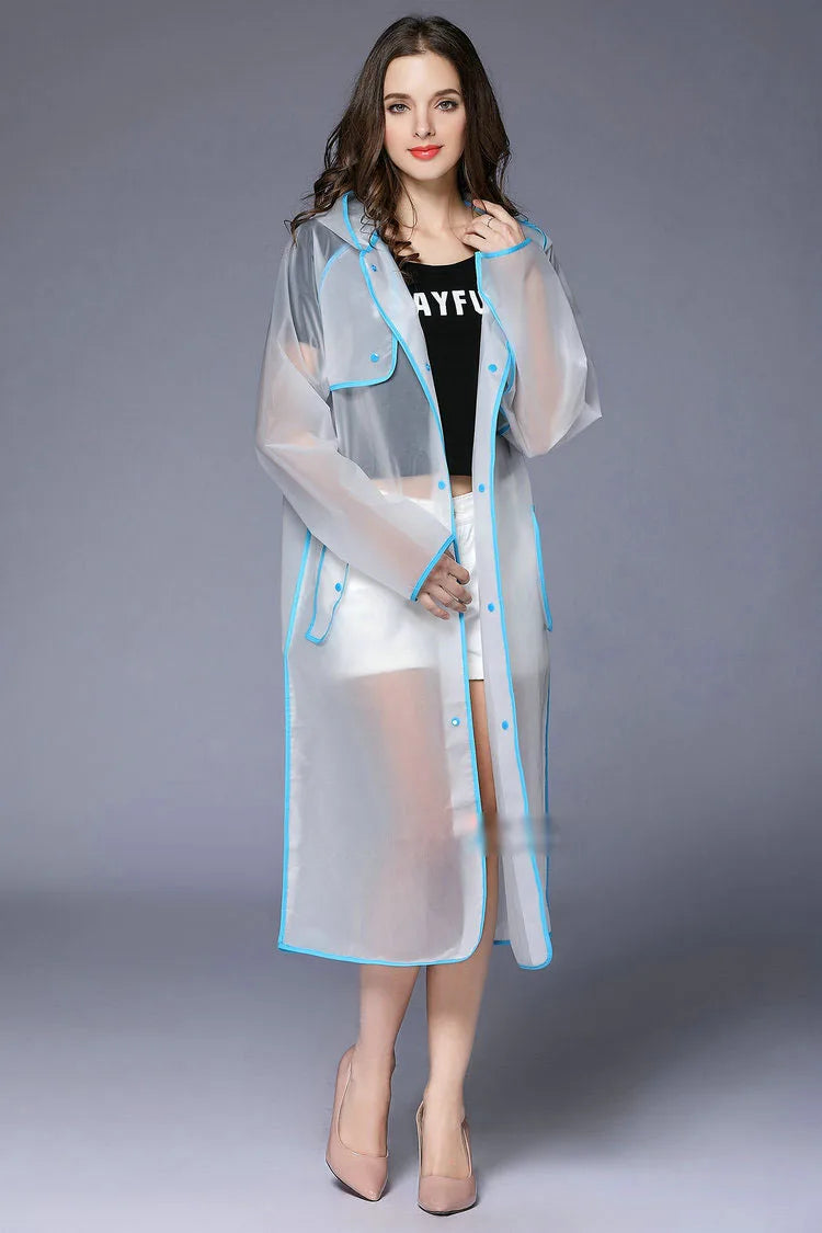 New Fashion EVA Women Poncho With Hat Ladies Waterproof Long Translucent Raincoat Adults Rain Coat