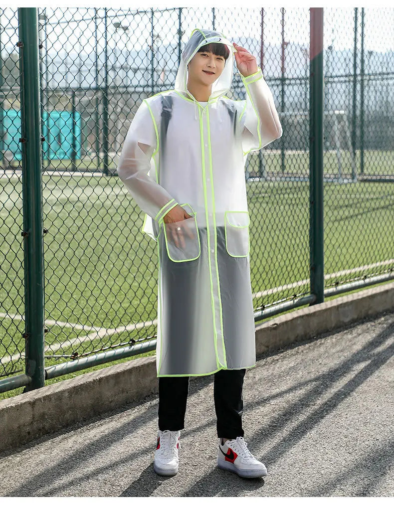 Fashion Women Transparent Eva Plastic Man Raincoat Travel Waterproof Rainwear Adult Can Hold Backpack Rain Coat