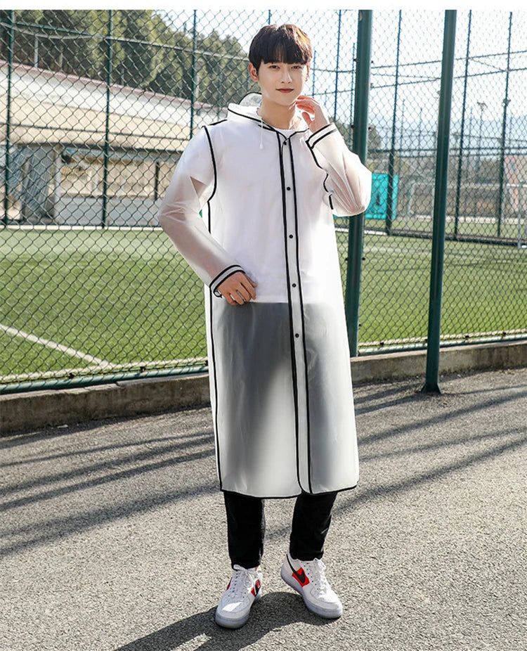 Fashion Women Transparent EVA Clear Raincoat Man Travel Waterproof Rainwear Adult Poncho Outdoor Rain Coat Long Raincoat