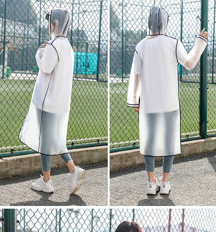 Fashion Women Transparent EVA Clear Raincoat Man Travel Waterproof Rainwear Adult Poncho Outdoor Rain Coat Long Raincoat
