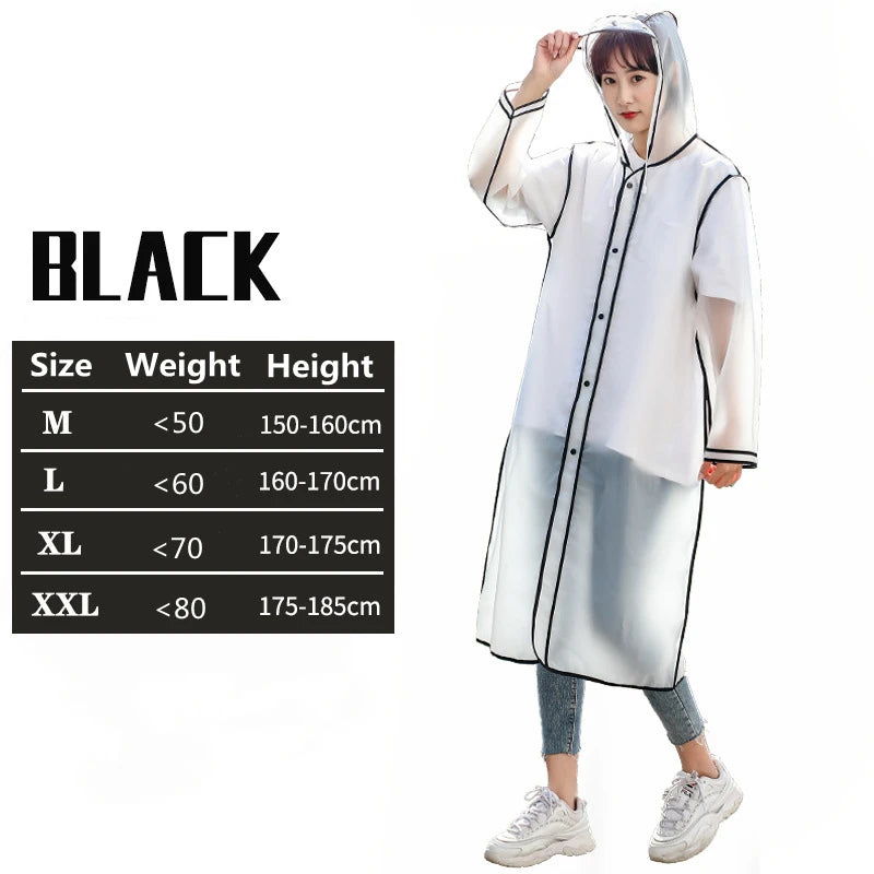 Fashion Women Transparent EVA Clear Raincoat Man Travel Waterproof Rainwear Adult Poncho Outdoor Rain Coat Long Raincoat