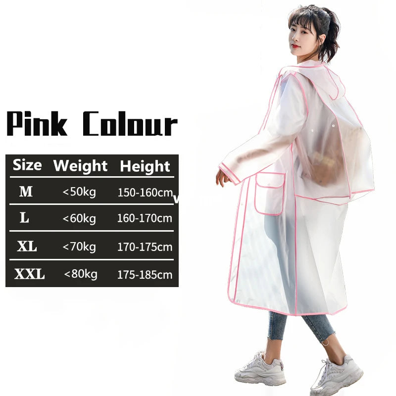 Fashion Women Transparent Eva Plastic Man Raincoat Travel Waterproof Rainwear Adult Can Hold Backpack Rain Coat