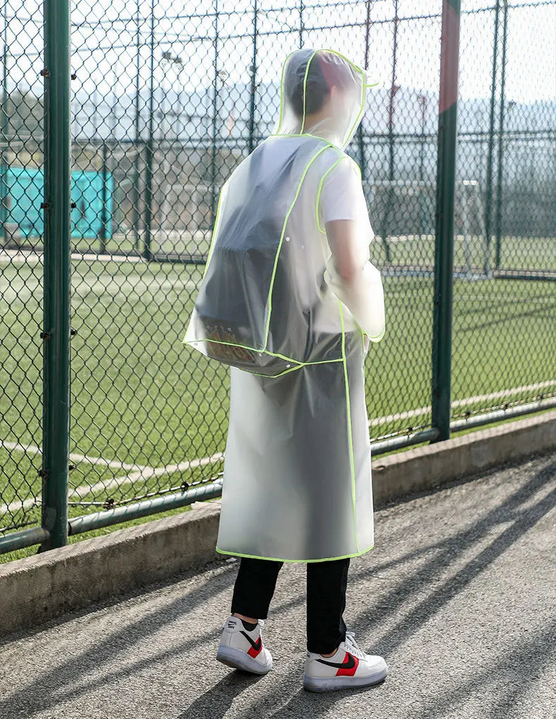 Fashion Women Transparent Eva Plastic Man Raincoat Travel Waterproof Rainwear Adult Can Hold Backpack Rain Coat