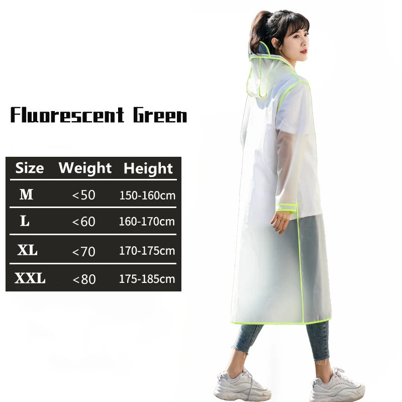 Fashion Women Transparent EVA Clear Raincoat Man Travel Waterproof Rainwear Adult Poncho Outdoor Rain Coat Long Raincoat
