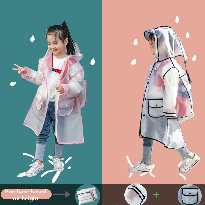EVA Transparent Children Raincoat Girls Whole Body Waterproof Boys Kindergarten Pupils Poncho With Schoolbag Space