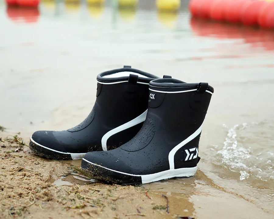 Thiened Fce Lined Rubber Rain Boots Men's Mid-Calf Warm Waterproof Non-Slip Fiing Boots Cold Resistant Booties