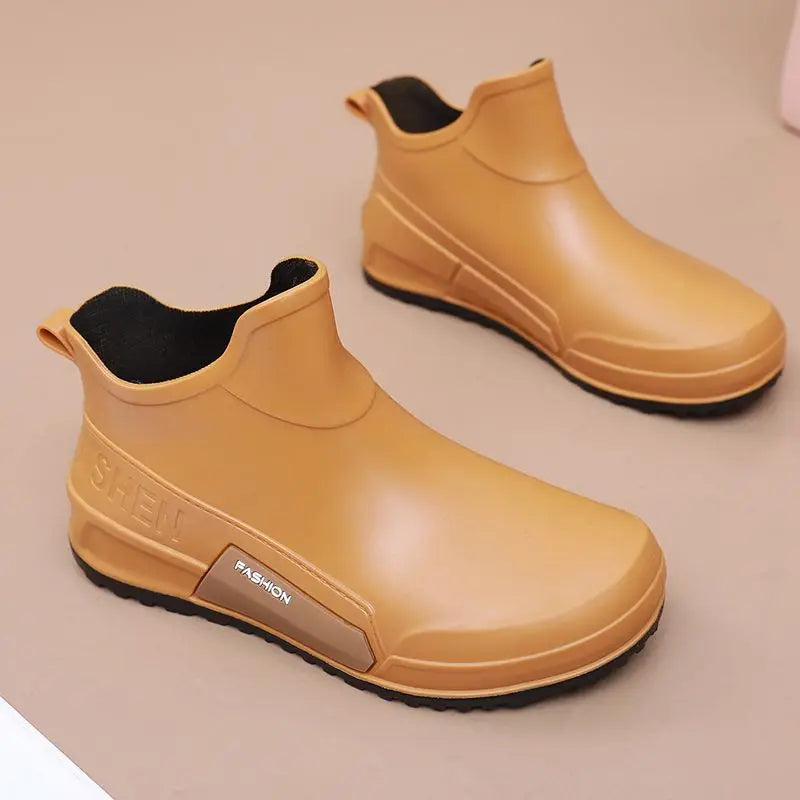 Waterproof Ankle Rain Boots for Men Chef Kitchen Fleece-lined Man Shoes Work Fashion Rainy Day Non-slip Garden Fishing Wellies