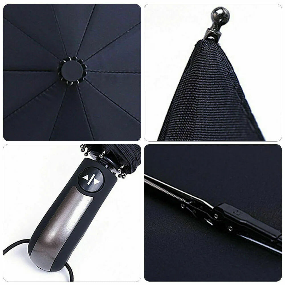 Windproof Wind Resistant 10 Ribs Strong Umbrella Automatic Open Close Folding Umbrella Compact Travel For Men and Women