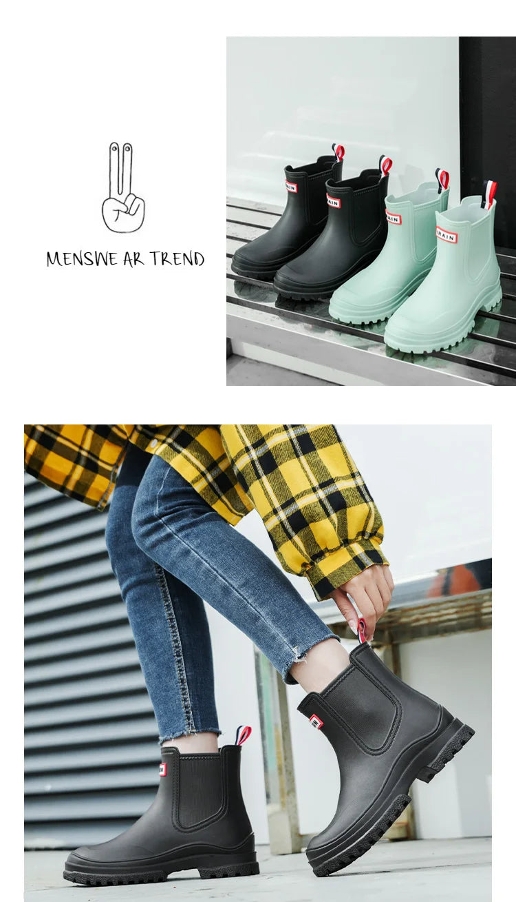 1 Pair of Women's Short Rain Boots Pvc Non-Slip Water Shoes Outdoor Waterproof Shoes Women's Fashionable Water Boots
