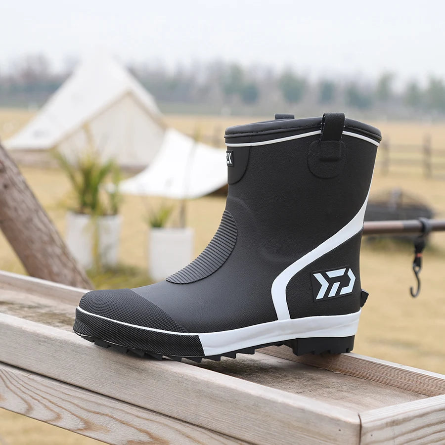 Thiened Fce Lined Rubber Rain Boots Men's Mid-Calf Warm Waterproof Non-Slip Fiing Boots Cold Resistant Booties