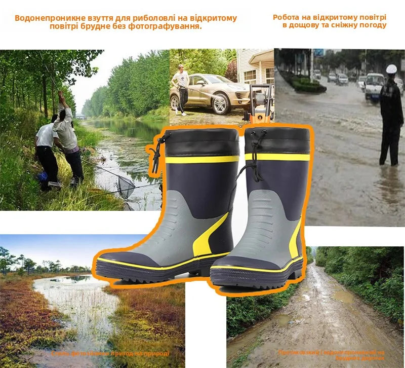 Men's Spring Summer New Mid-High Tube Breathable Rubber Warm Waterproof Faionable Comfortable Anti-Slip Rain Boots