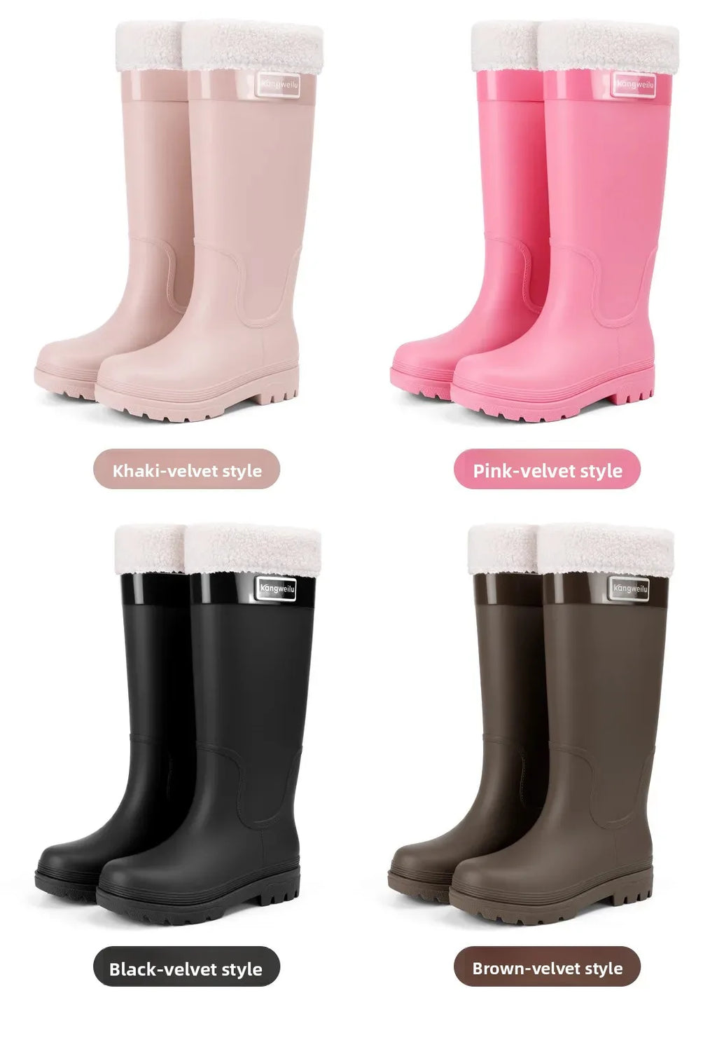 Fashionable High-Tube Women's Rain Boots Anti-Slip Waterproof Kitchen Water Shoes Long Tube PVC Material Adult Slip-Resistant Sh