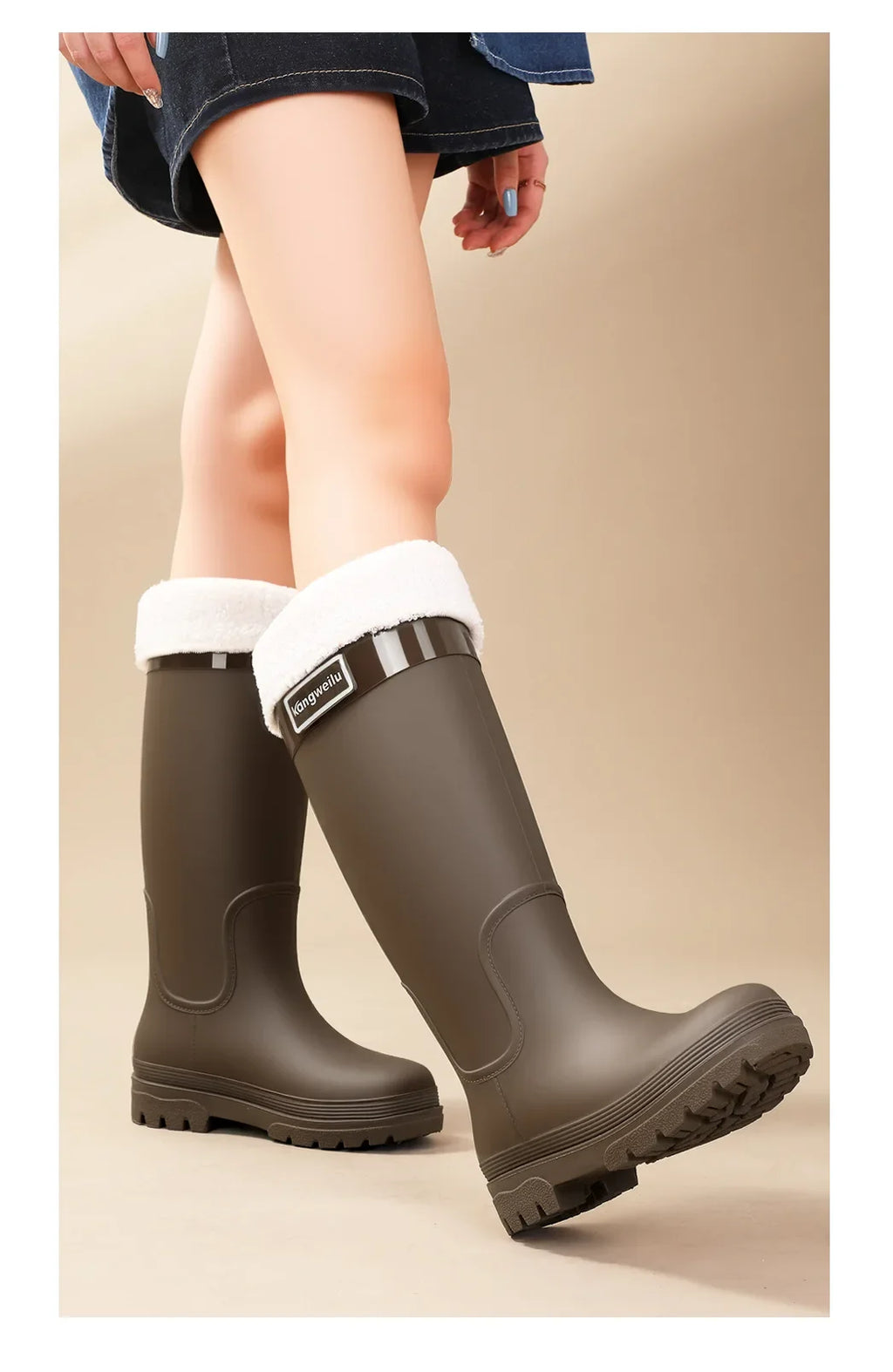 Fashionable High-Tube Women's Rain Boots Anti-Slip Waterproof Kitchen Water Shoes Long Tube PVC Material Adult Slip-Resistant Sh
