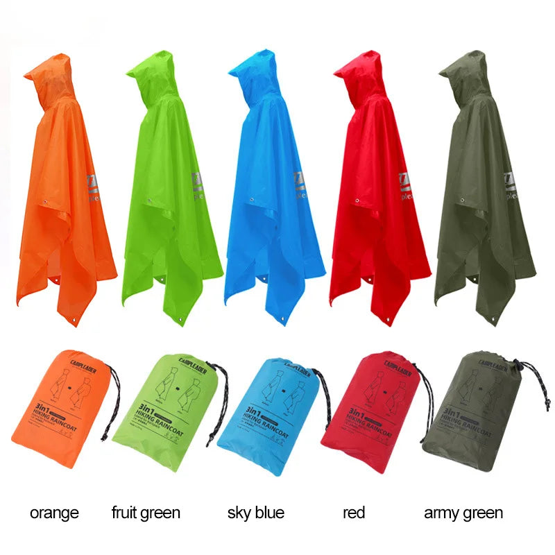Outdoor 3 In 1 Raincoat Hooded Sleeve Waterproof Rain Poncho Motorcycle Rain Cover Camping Hiking Travel Portable Rainwear Tent