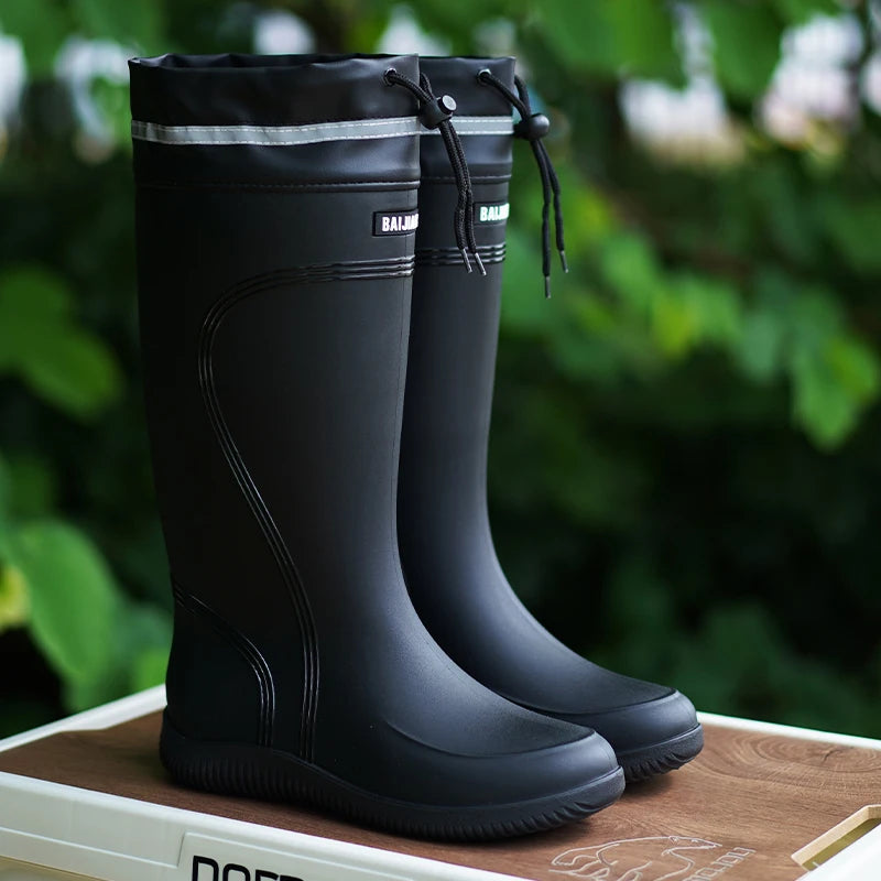 Men's Women's High-End Rain Boots Closed Rainproof and Waterproof Short and Mid.Calf Length Non-Slip Drawstring Rubber Boots