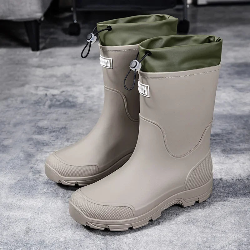 Men's Mid-calf Rain Boots.  New Style. Fashionable Mid-calf Outdoor Slip-resistant Water Shoes. Lightweight and Waterproof