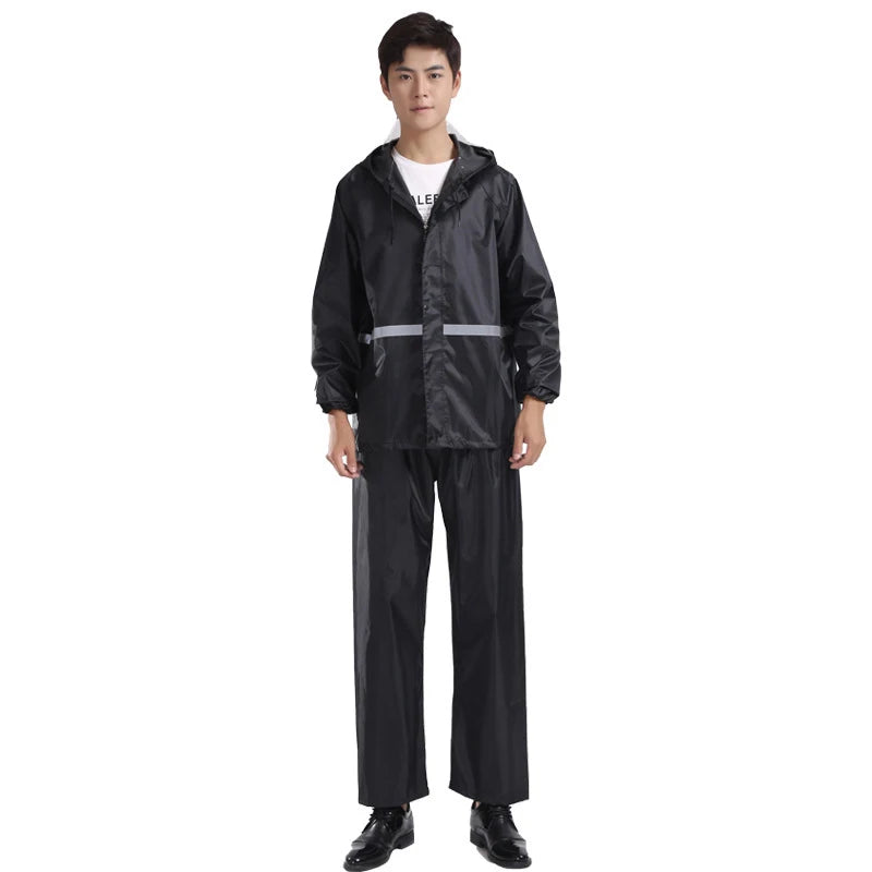 2pcs Hooded Coat & Pant Rain Suit For Women Men Outdoor Waterproof Rain Gear With Reflective Strip Motocycle Riding Raincoat