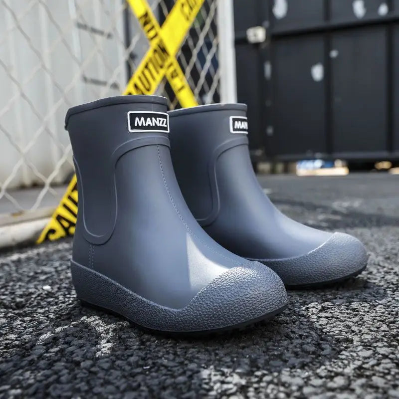 Winter Big Size Warm Waterproof Fleece-lined Short Men's Rain Boots Chef Kitchen Rainy Day Adult Without Lacing Mud Male Shoes