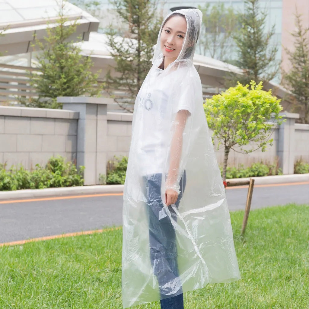 1pc Disposable Rain Ponchos Emergency Raincoat with Hood Clear Raincoat for Men Women Traveling Outdoor Camping Hiking Walking